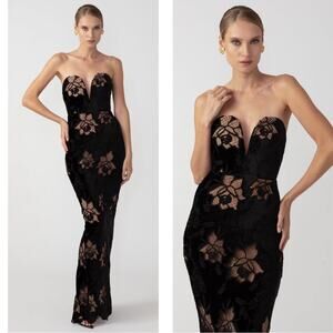 SAU LEE Viola Velvet Floral Guipure Lace Plunging V Neckline Maxi Dress Sz 2